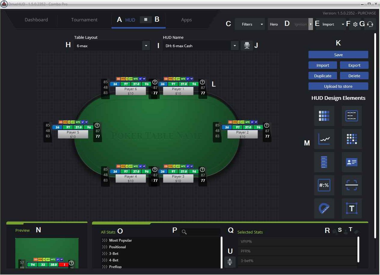 HUD profile editor allows you to customize the poker tracker for yourself. 