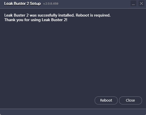 Window with Reboot for proper work of the Leak Buster 2