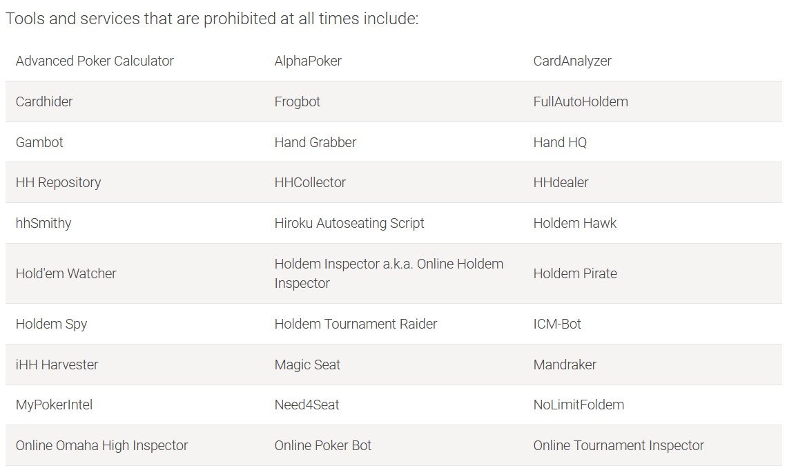 There is a lot of software on the list of prohibited poker programs at PokerStars. 