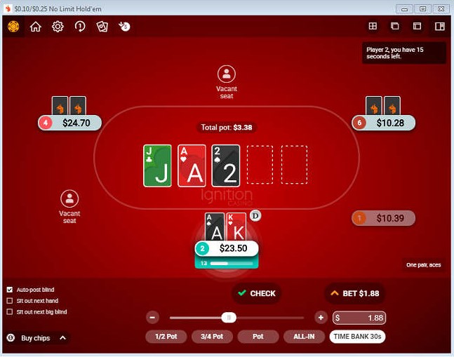 Zone Poker in Bovada, Bodoga and Ignishion is inferior in popularity to regular tables. 