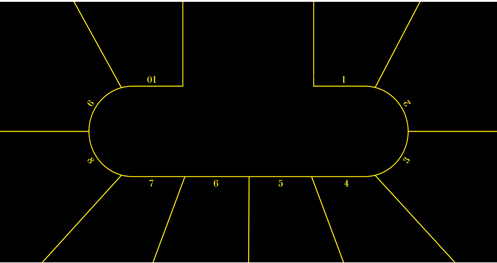 Poker table overlay for 10 people with full markings