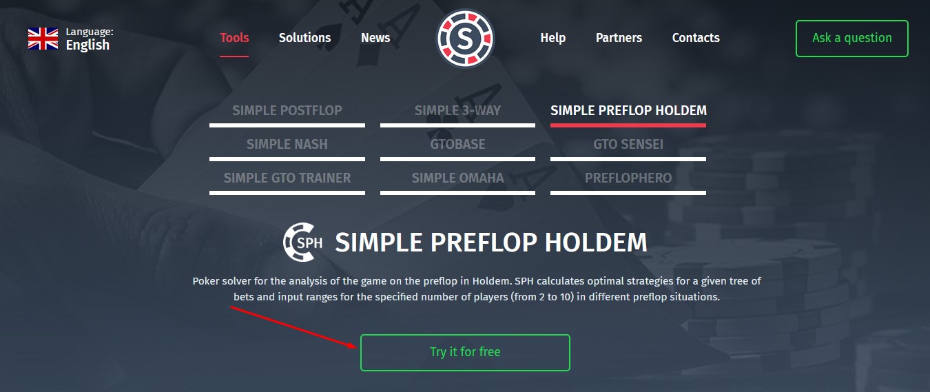 website of Simple Preflop Holdem developers