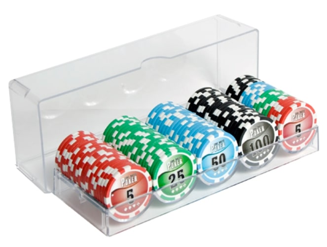 a set of affordable poker chips with face value