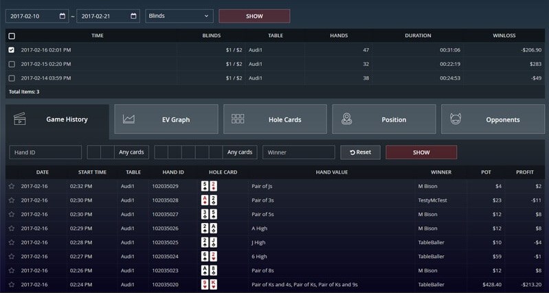 Poker Craft is a built-in alternative to statistical software. 