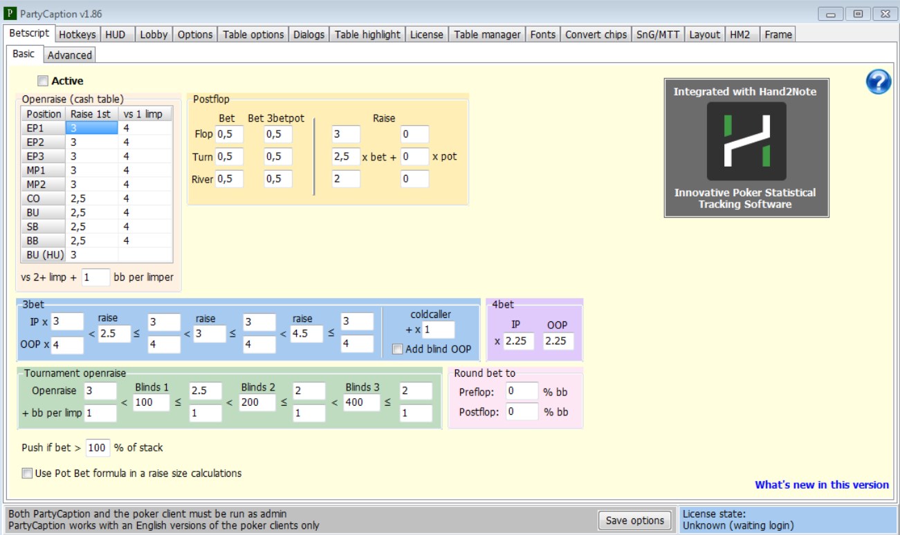 Settings window in PartyCaption and all available options in tabs. 