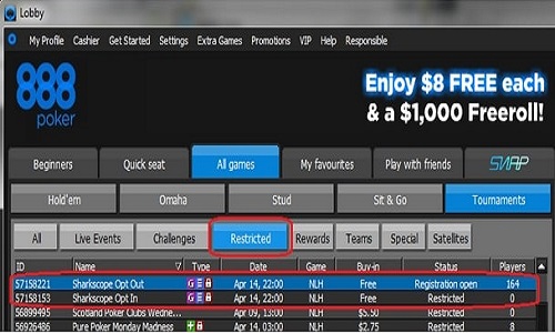 How to open Sharkscope stats at 888 Poker?